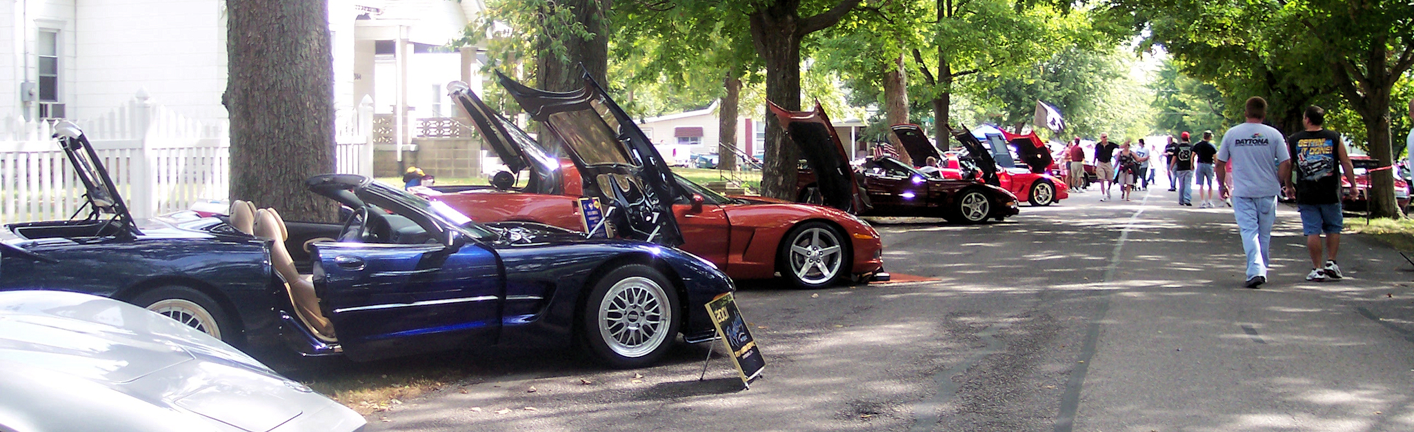 Photo of car show - cars lined up in street